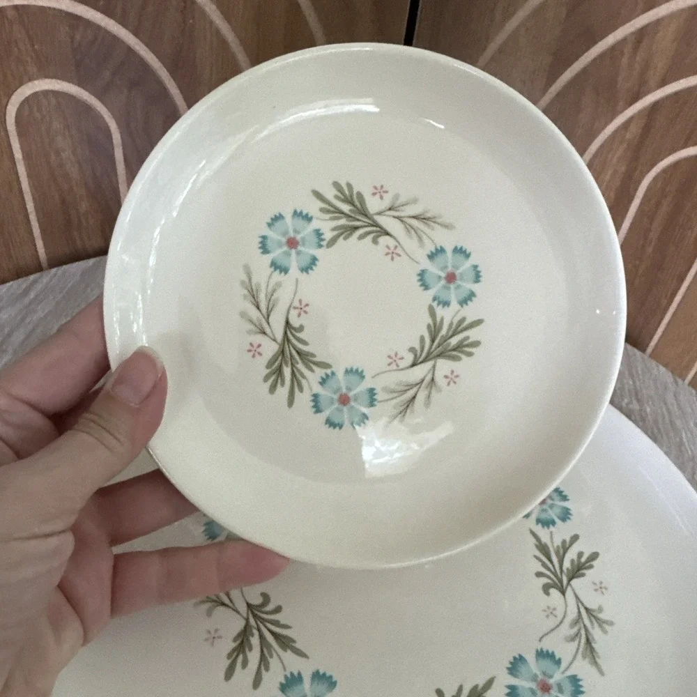 Taylor Smith & Taylor Dinner And Salad Plate Bridal Wreath Blue Flowers 10